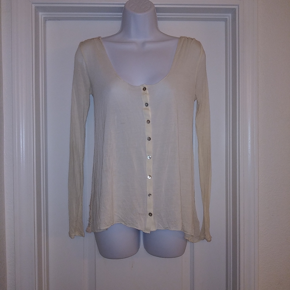 Free People Button Down Lace Back Top